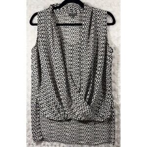 Vince Camuto Womens Size S Animal Print Draped Crossover Sleeveless Blouse